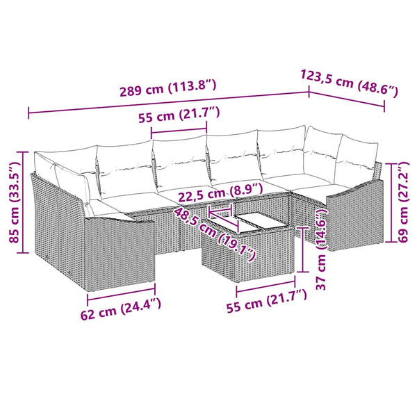 vidaXL Sofa Set Beige and Light Grey 55 x 55 x 37 cm Poly Rattan