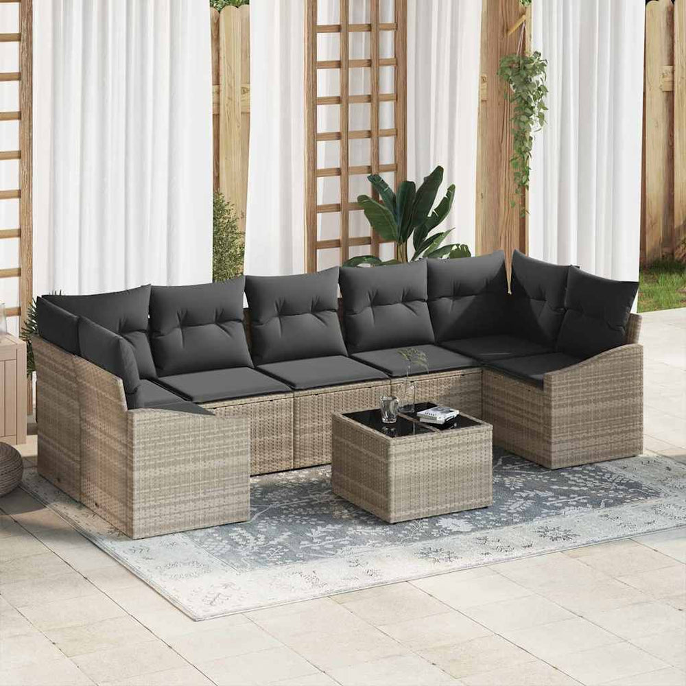 vidaXL Sofa Set with Cushions Light Gray 55 x 55 x 37 cm Poly Rattan
