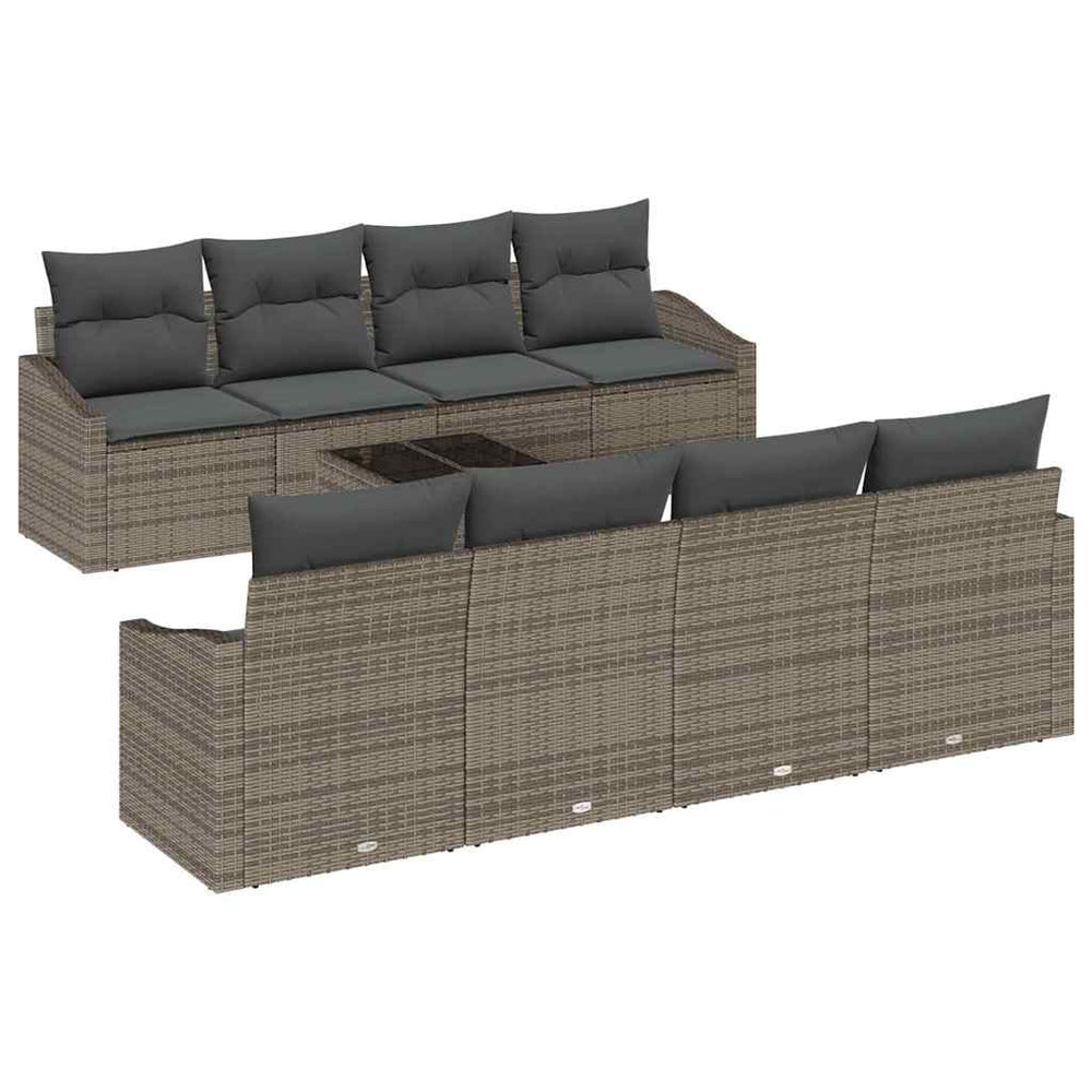 vidaXL Sofa Set with Cushions 9 pcs Grey Poly Rattan