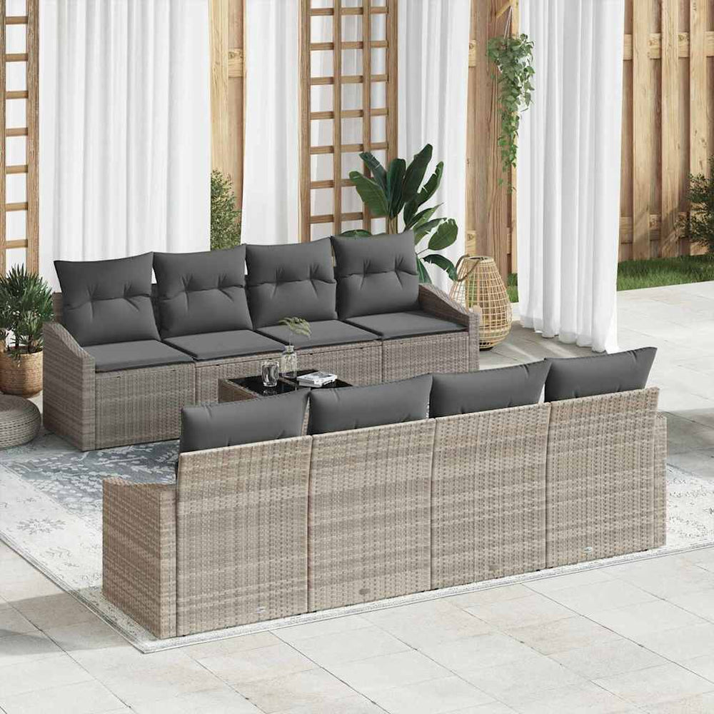 vidaXL Sofa Set with Cushions 9 pcs Light Gray Poly Rattan