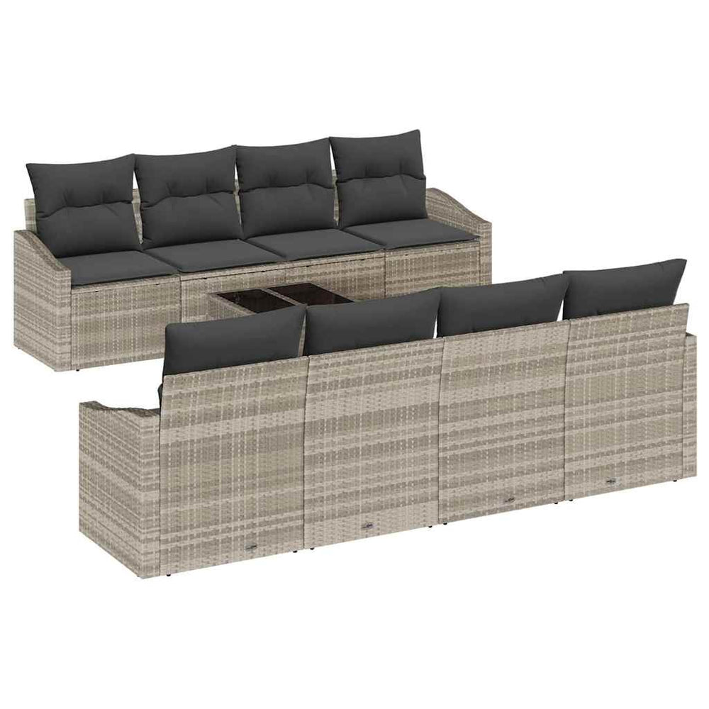 vidaXL Sofa Set with Cushions 9 pcs Light Gray Poly Rattan