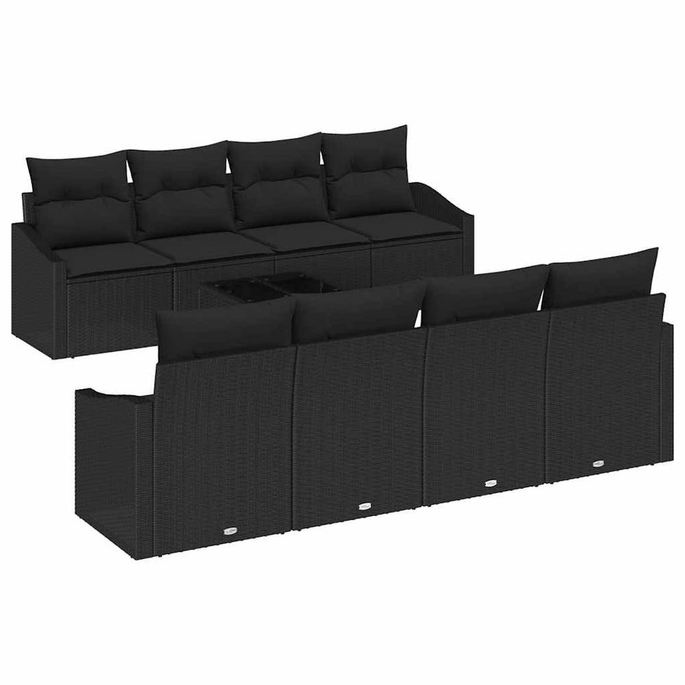 vidaXL Sofa Set with Cushions 9 pcs Black Poly Rattan