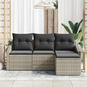 vidaXL Sofa Set with Cushions 4 pcs Light Grey Poly Rattan