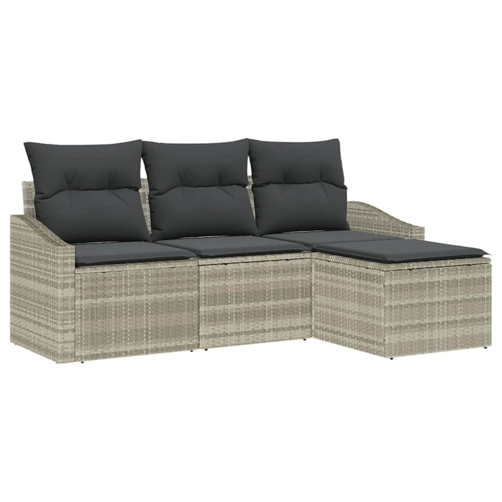 vidaXL Sofa Set with Cushions 4 pcs Light Grey Poly Rattan