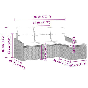 vidaXL Sofa Set with Cushions 4 pcs Light Grey Poly Rattan