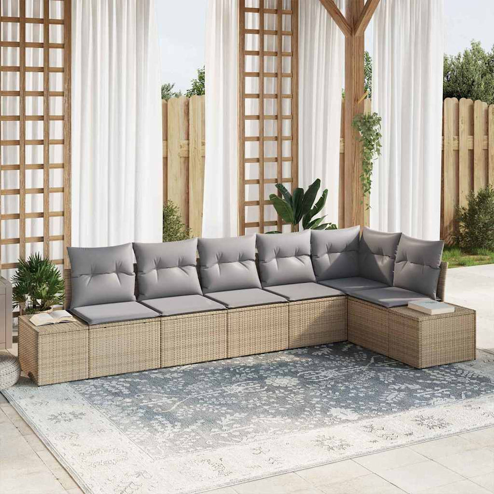 vidaXL Garden Sofa Set with Cushions 6 pcs Beige and Grey Poly Rattan