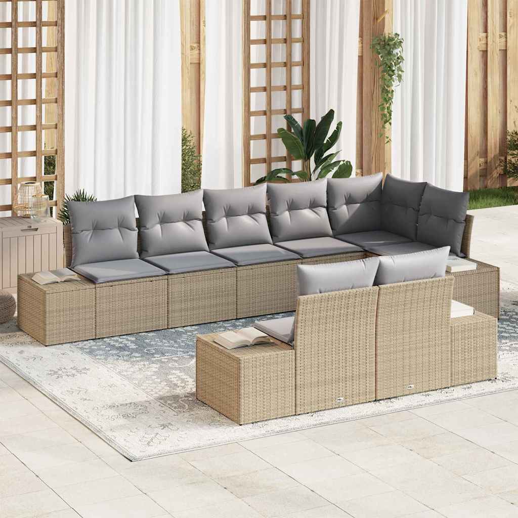 vidaXL Garden Sofa Set with Cushions 8 pcs Beige and Grey Poly Rattan