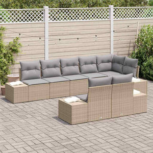 vidaXL Garden Sofa Set with Cushions 8 pcs Beige and Grey Poly Rattan