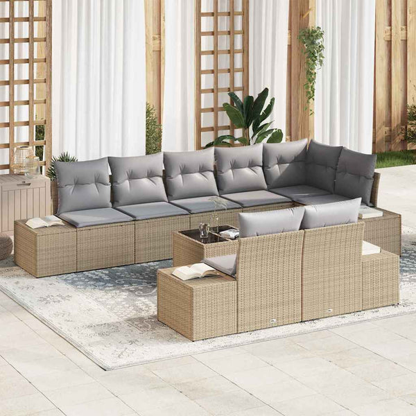 vidaXL Garden Sofa Set with Cushions 9 pcs Beige and Grey Poly Rattan