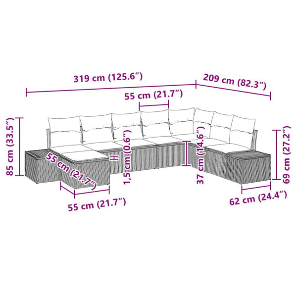 vidaXL Rattan Garden Sofa Set with Cushions 8 pcs