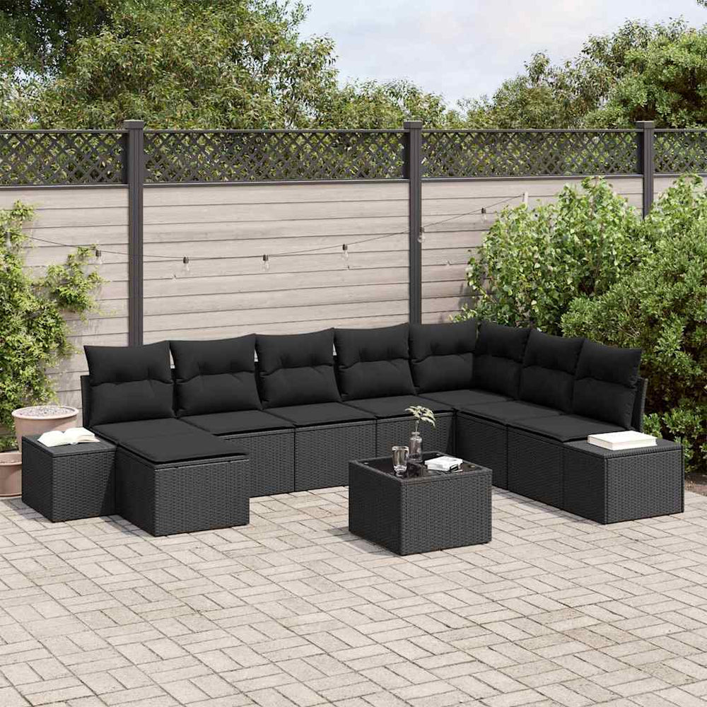 vidaXL 9-Piece Poly Rattan Garden Sofa Set with Cushions
