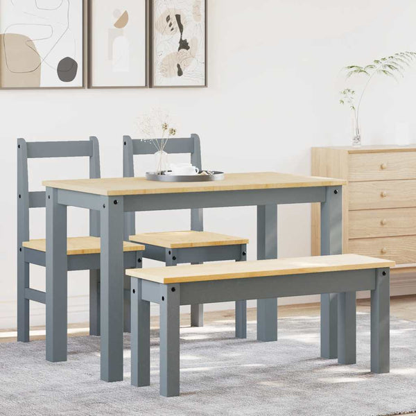 vidaXL 4-Piece Dining Set PANAMA Grey Solid Pine Wood
