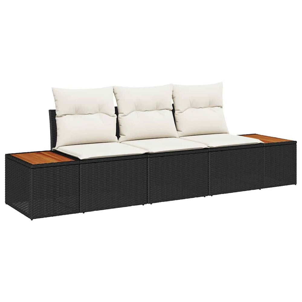vidaXL Garden Sofa Set with Cushions 3 pcs Black Poly Rattan