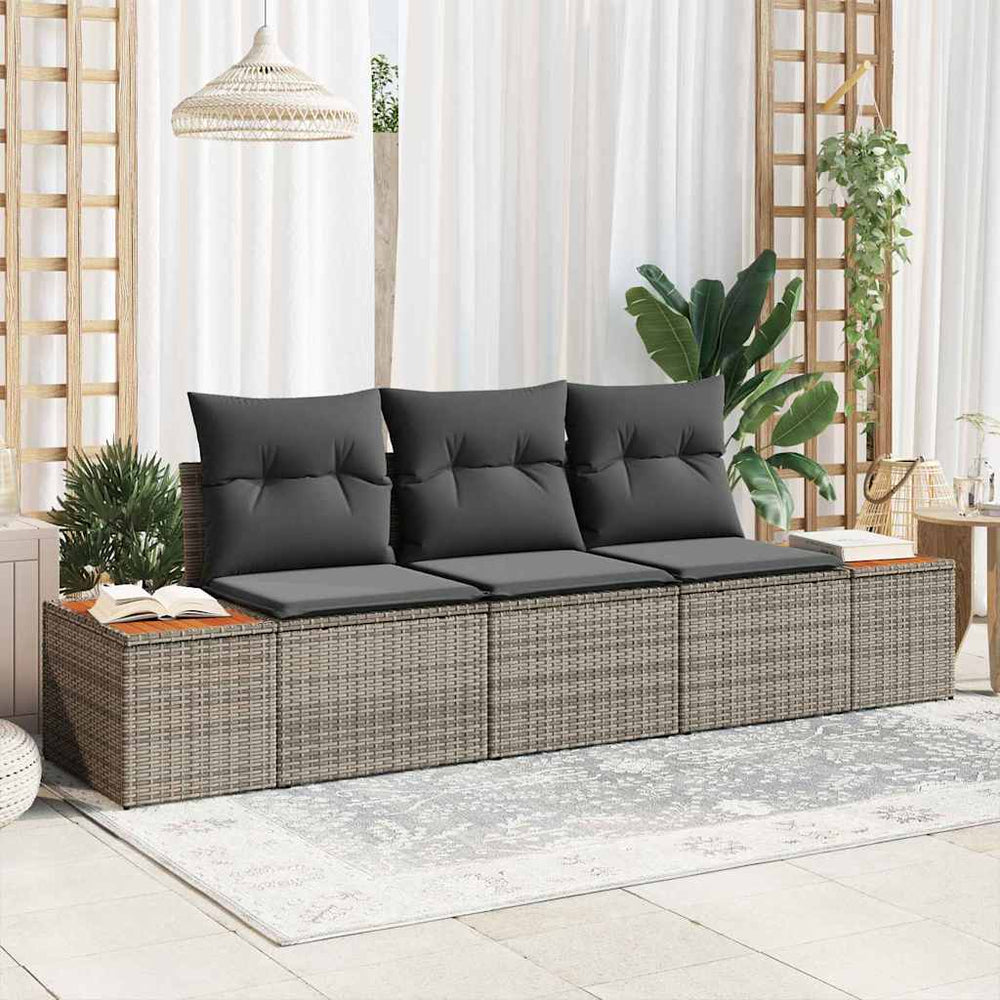 vidaXL Garden Sofa Set with Cushions 3 pcs Grey Poly Rattan