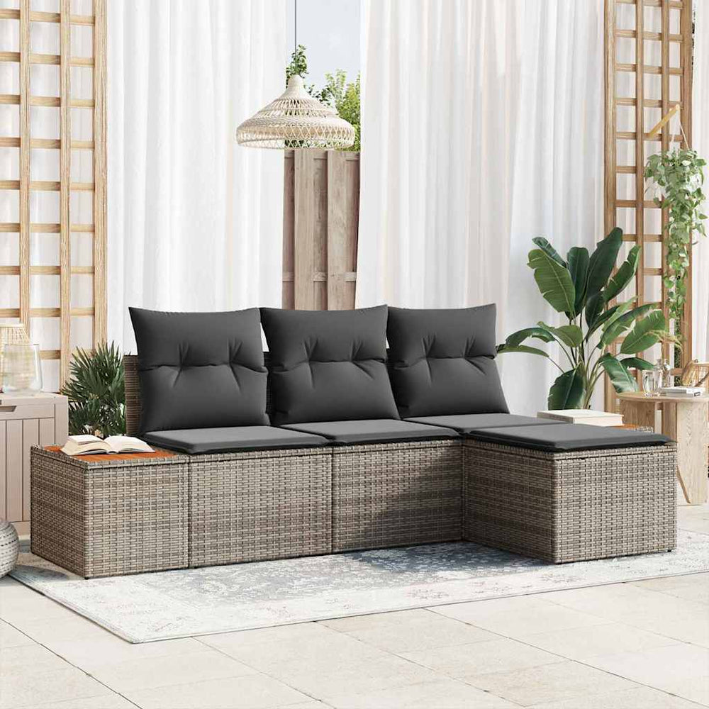 vidaXL Garden Sofa Set with Cushions 4 pcs Grey Poly Rattan