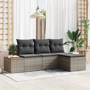 vidaXL Garden Sofa Set with Cushions 4 pcs Grey Poly Rattan