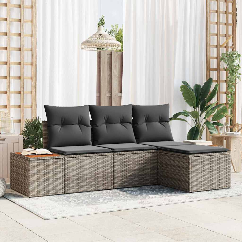 vidaXL Garden Sofa Set with Cushions 4 pcs Grey Poly Rattan