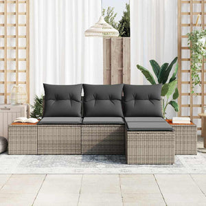 vidaXL Garden Sofa Set with Cushions 4 pcs Grey Poly Rattan