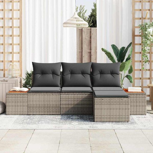 vidaXL Garden Sofa Set with Cushions 4 pcs Grey Poly Rattan