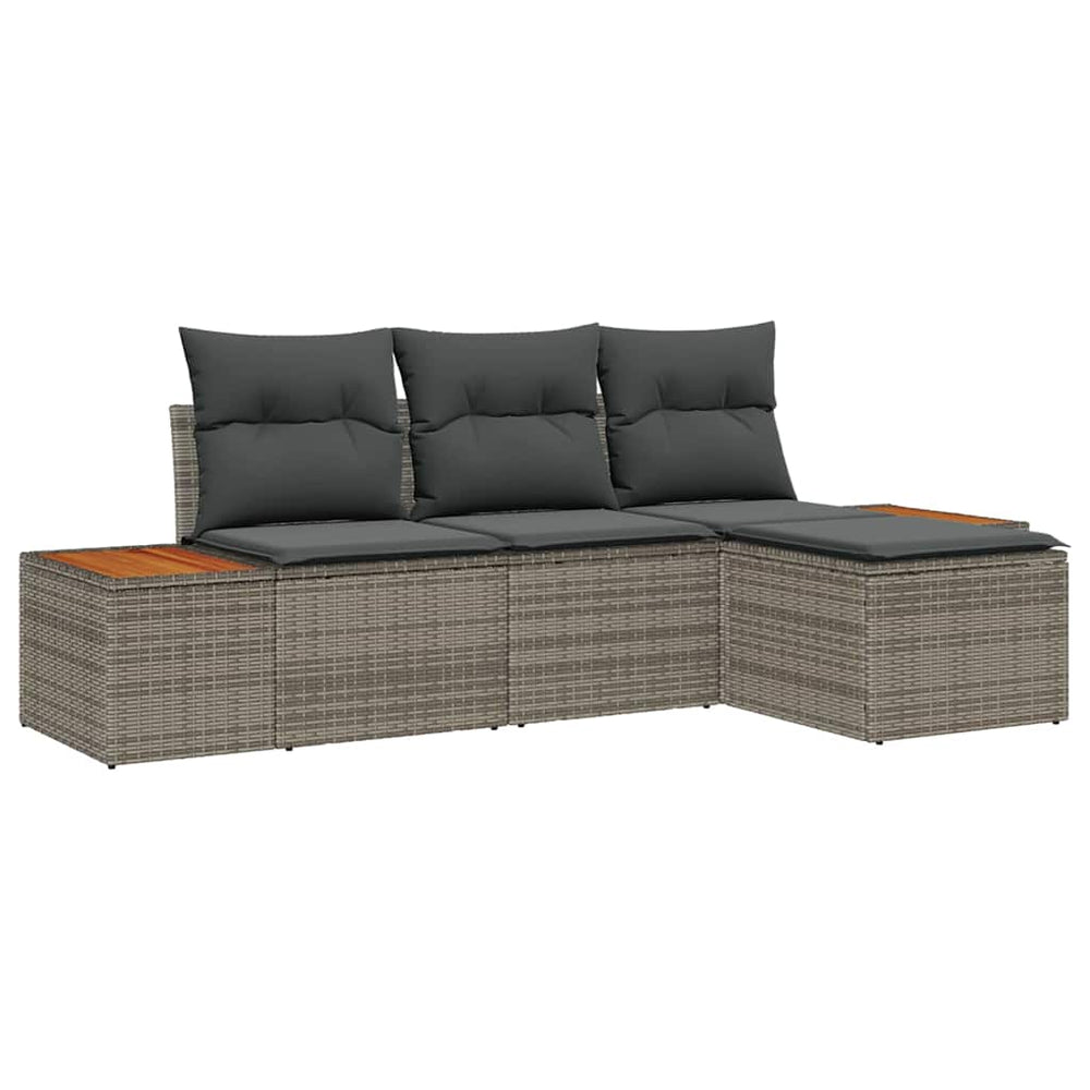 vidaXL Garden Sofa Set with Cushions 4 pcs Grey Poly Rattan
