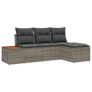vidaXL Garden Sofa Set with Cushions 4 pcs Grey Poly Rattan