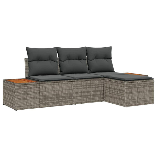 vidaXL Garden Sofa Set with Cushions 4 pcs Grey Poly Rattan