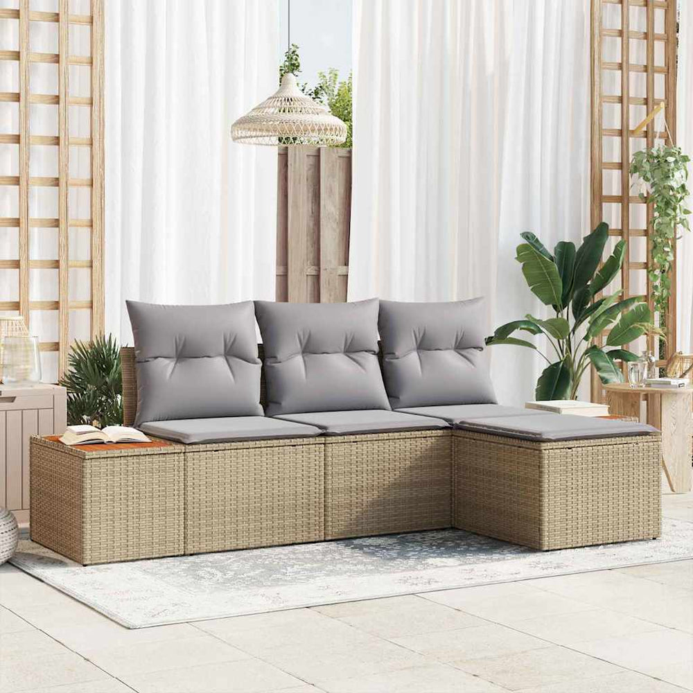 vidaXL Garden Sofa Set with Cushions 4 pcs Beige Poly Rattan