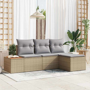 vidaXL Garden Sofa Set with Cushions 4 pcs Beige Poly Rattan