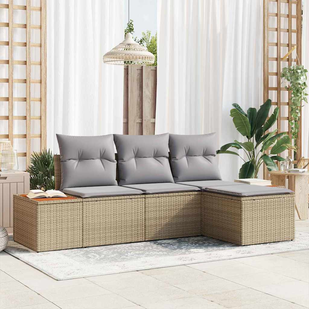 vidaXL Garden Sofa Set with Cushions 4 pcs Beige Poly Rattan