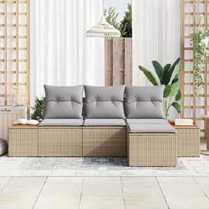 vidaXL Garden Sofa Set with Cushions 4 pcs Beige Poly Rattan