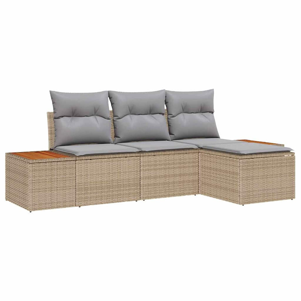 vidaXL Garden Sofa Set with Cushions 4 pcs Beige Poly Rattan
