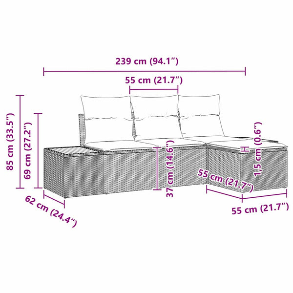 vidaXL Garden Sofa Set with Cushions 4 pcs Beige Poly Rattan