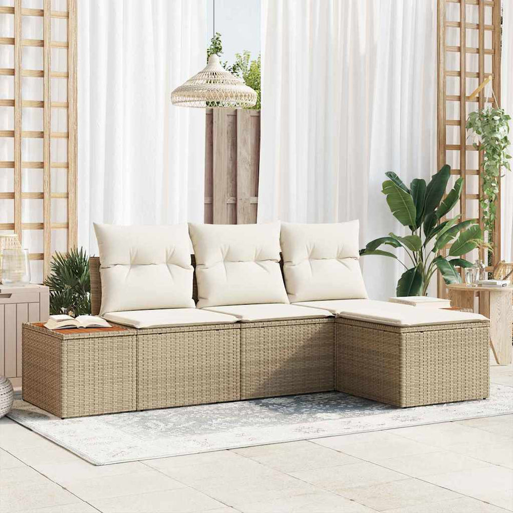 vidaXL Garden Sofa Set with Cushions 4 pcs Beige Poly Rattan
