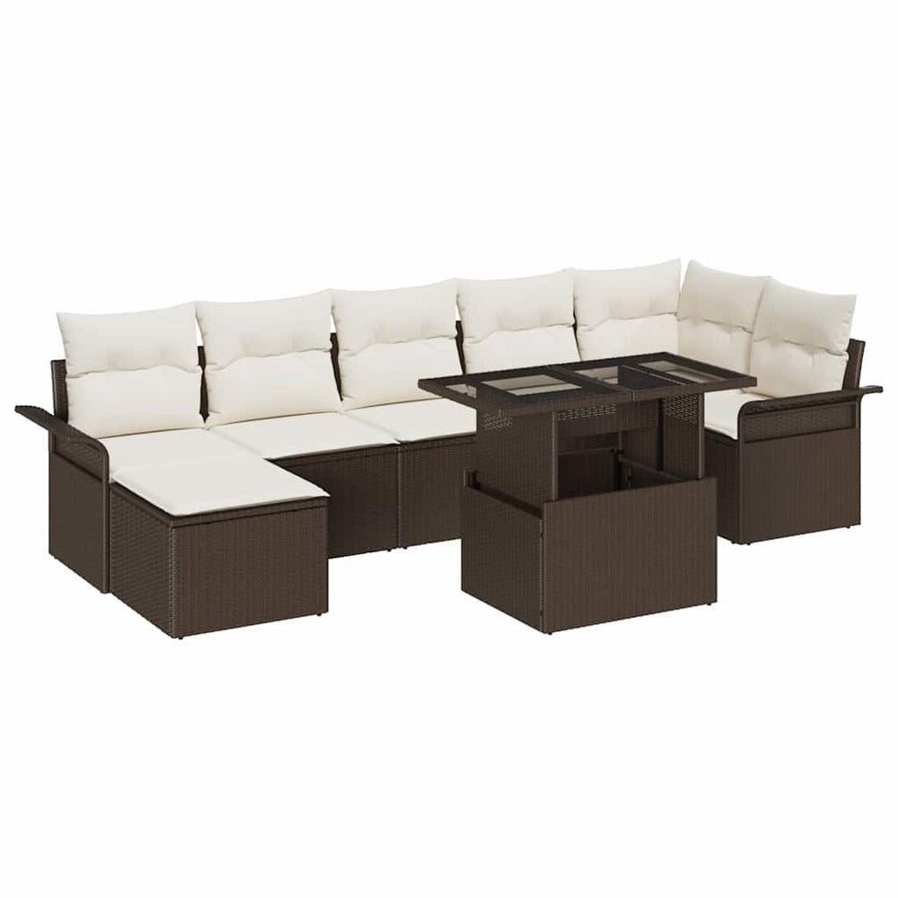 vidaXL Sofa Set with Cushions 8 pcs Brown Poly Rattan