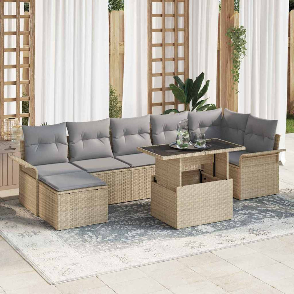 vidaXL Sofa Set with Cushions 8 pcs Beige Poly Rattan