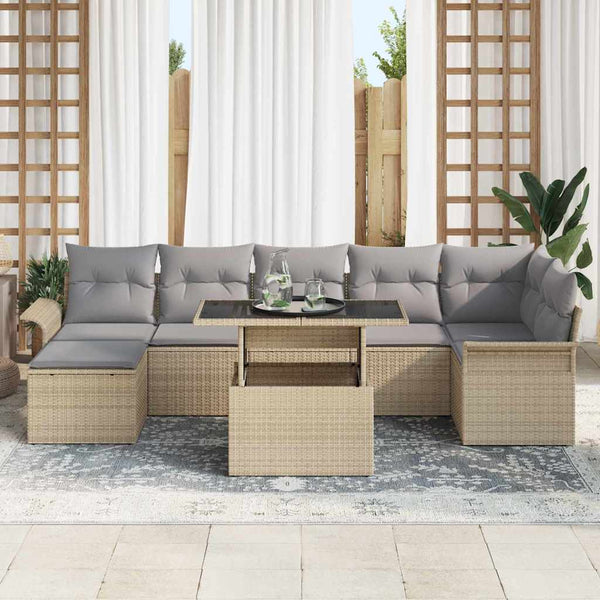 vidaXL Sofa Set with Cushions 8 pcs Beige Poly Rattan