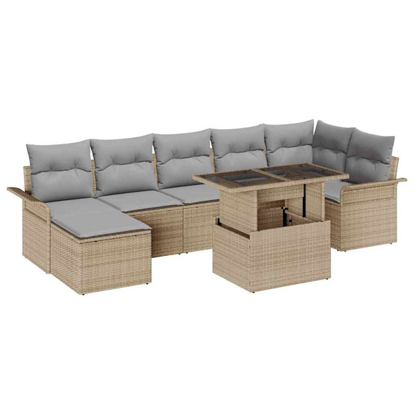 vidaXL Sofa Set with Cushions 8 pcs Beige Poly Rattan