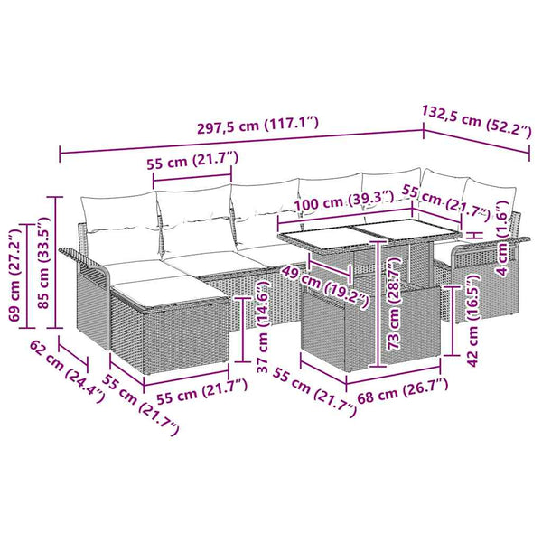 vidaXL Sofa Set with Cushions 8 pcs Beige Poly Rattan