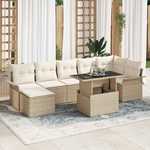 vidaXL Sofa Set with Cushions 8 pcs Beige Poly Rattan