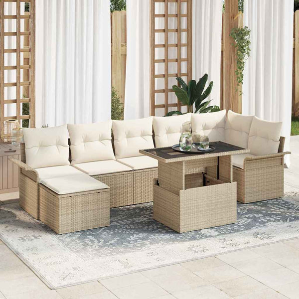vidaXL Sofa Set with Cushions 8 pcs Beige Poly Rattan