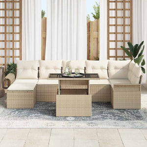 vidaXL Sofa Set with Cushions 8 pcs Beige Poly Rattan