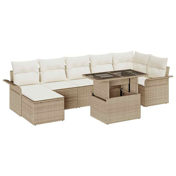 vidaXL Sofa Set with Cushions 8 pcs Beige Poly Rattan