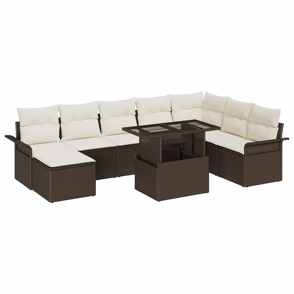 vidaXL Sofa Set with Cushions 9 pcs Brown Poly Rattan