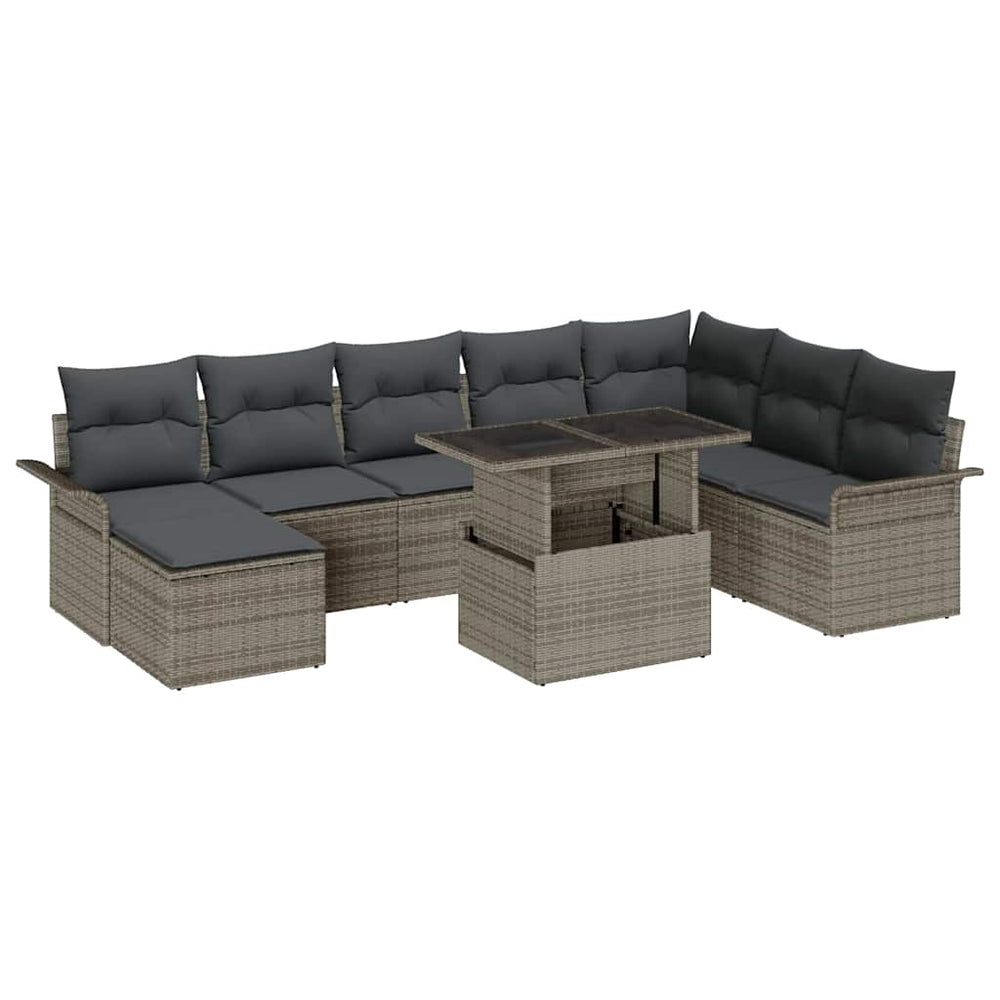 vidaXL Sofa Set with Cushions 9 pcs Grey Poly Rattan