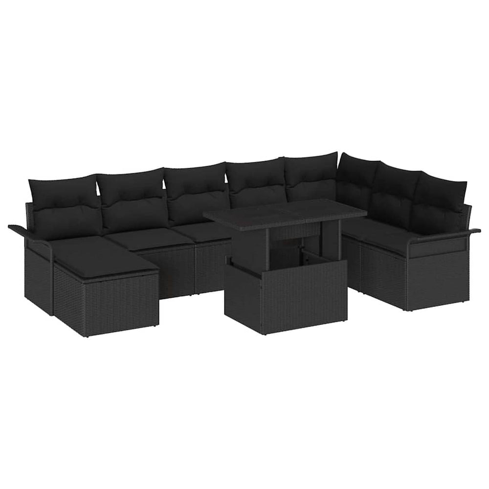 vidaXL Sofa Set with Cushions 9 pcs Black Poly Rattan
