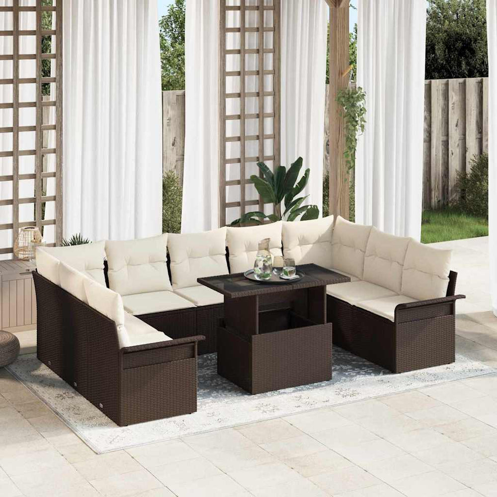 vidaXL Sofa Set with Cushions 10 pcs Brown Poly Rattan