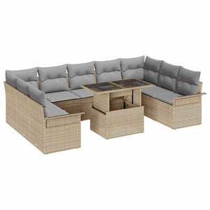 vidaXL Sofa Set with Cushions 10 pcs Beige Poly Rattan
