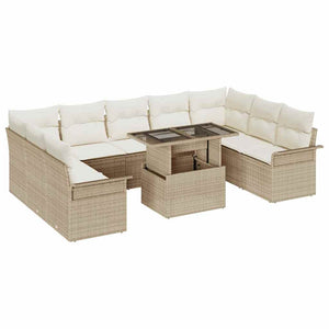 vidaXL Sofa Set with Cushions 10 pcs Beige Poly Rattan