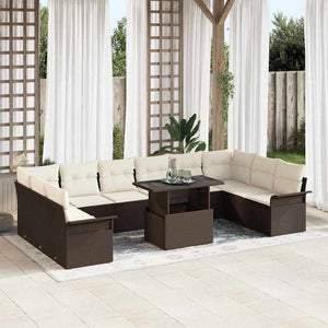 vidaXL Sofa Set with Cushions 11 pcs Brown Poly Rattan