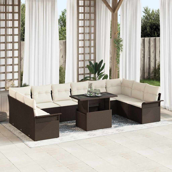 vidaXL Sofa Set with Cushions 11 pcs Brown Poly Rattan